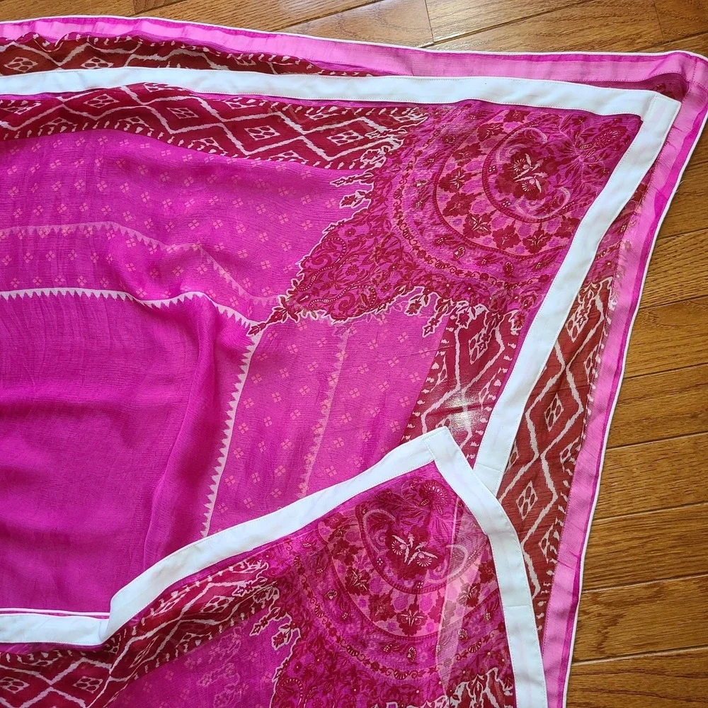 Women's Cotton Scarf Block Printed Shawls Soft Neck Wrap Pink 90x43